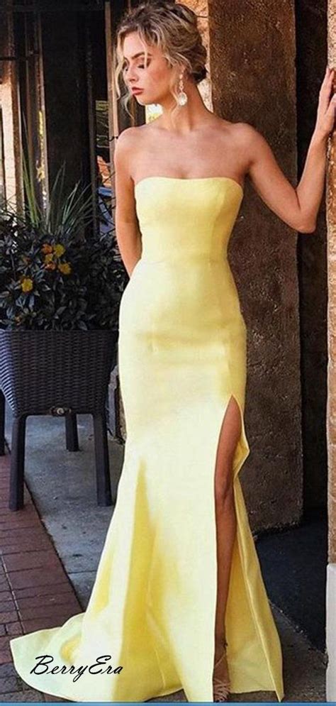 Strapless Bright Yellow Color Prom Dresses Mermaid Prom Dresses Prom