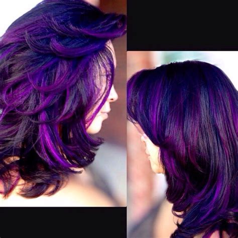 They fall to the sides, covering the top portion of the hair in purple shade. Purple highlights over brunette | Purple hair, Perfect ...