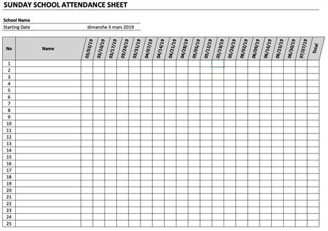 Sunday School Attendance Chart Template Hq Printable Documents Vrogue