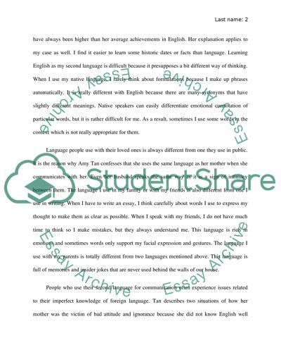 Mother Tongue By Amy Tan Essay Example Topics And Well Written Essays