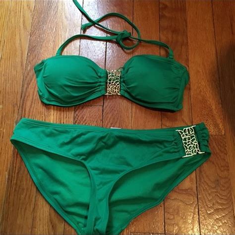 Emerald Green Bikini Top And Bottom With Gold Detail Green Bikini Top