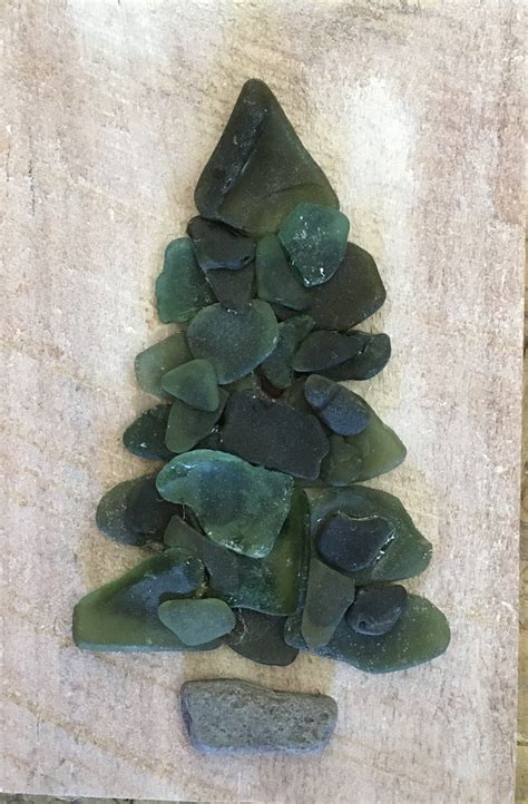 Original 5 1 2 X 8 1 2 Deep Green Beach Glass Tree On Driftwood Amy Lauria