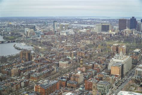 Wide Angle Aerial View Over The City Of Boston Boston Massachusetts