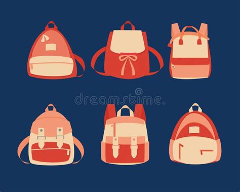 Set Of Backpacks Vector Illustration Collection Of Various Girl Bags