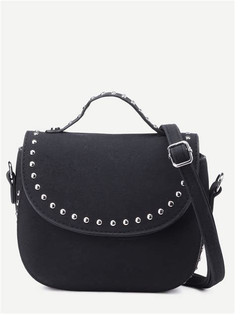 Shop Black Faux Leather Flap Studded Crossbody Bag Online Shein Offers