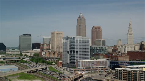 48k Stock Footage Aerial Video Of Downtown Cleveland Skyline Ohio