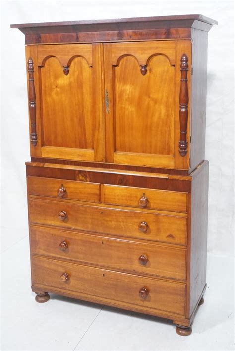 Sold At Auction Antique 2 Part Linen Press Cherry Cabinet With C