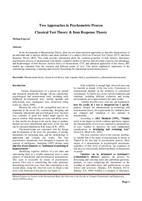 (PDF) Two Approaches in Psychometric Process Classical Test Theory & Item Response Theory ...
