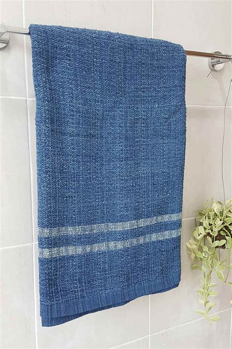 Thaw Hand Woven Cotton Bath Towel Blue Indigo