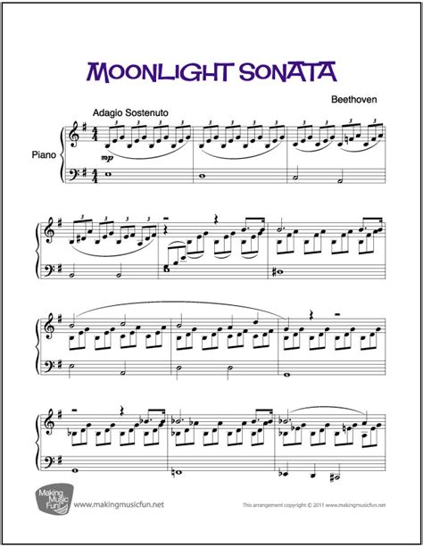 Moonlight Sonata Op27 Beethoven Easy Piano Sheet Music