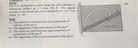 Solved Given Pin P Is Constrained To Move Along The Curve
