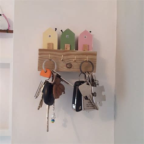 Pallet Wood Key Rack Key Holder With Miniature Houses Wooden Etsy