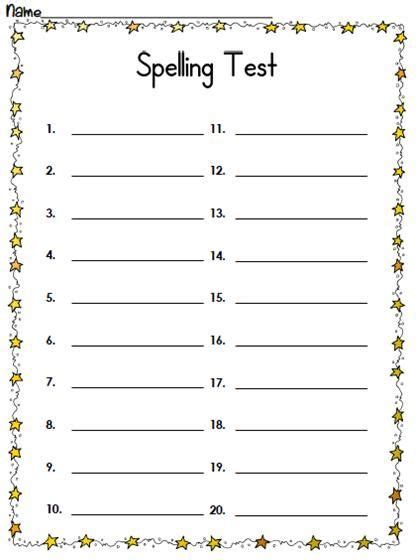 Printable Spelling Test Paper Template