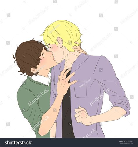 Two Cute Young Boys Kissing Passionately Stock Vector