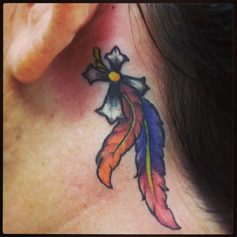 Feather Behind Ear Tattoo Rainbow Best Tattoo Ideas Gallery