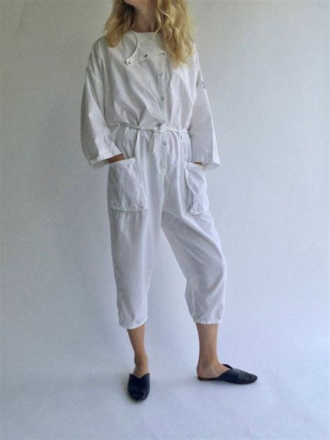 Vintage White Cotton Coverall Jump Suit Jumpsuit Painter Etsy