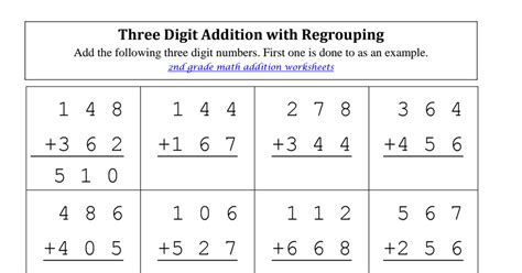 Addition math learning 3 digit addition with regrouping. Addition worksheets - Three digit addition with regrouping ...