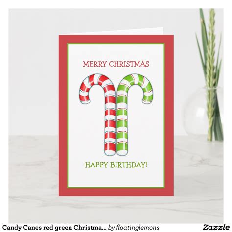 Candy Canes red green Christmas Birthday Card | Zazzle.com Happy