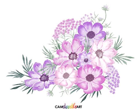 Pink And Purple Watercolor Flowers Clipart Sethand Painted Flowers