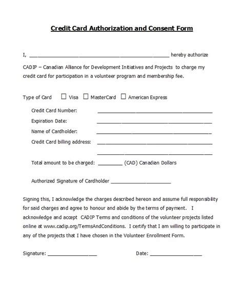 A credit card authorization form allows a 3rd party to make a payment by using a person's written consent and credit card information. 43 Credit Card Authorization Forms Templates {Ready-to-Use}