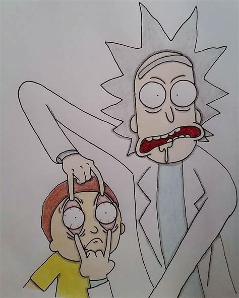 Rick And Morty Pen And Colored Pencil Rdrawing