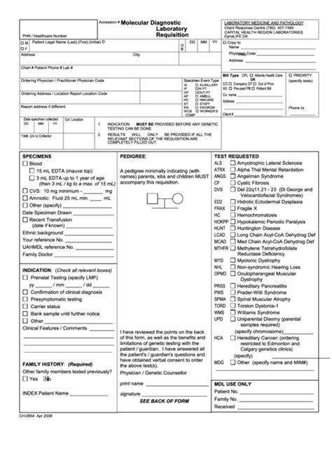 Molecular Diagnostic Laboratory Requisition Form Printable Pdf Download