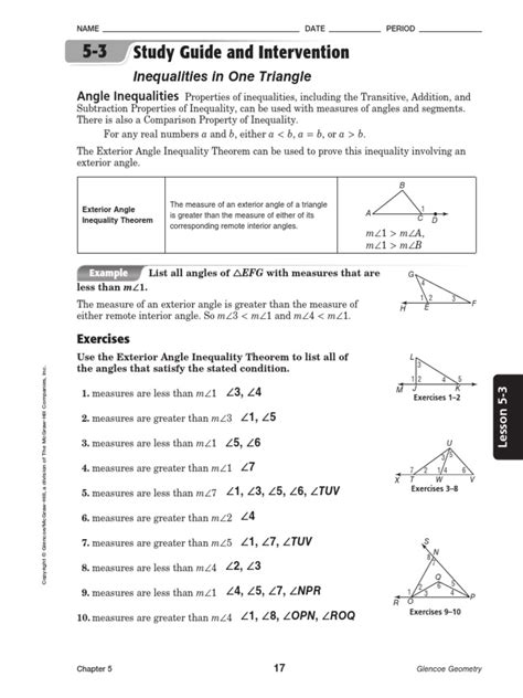 Glencoe Geometry Study Guide And Intervention Workbook Answer Key