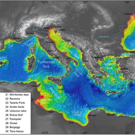 A Topographic Map Of The Mediterranean Sea Region With Bathymetric Data