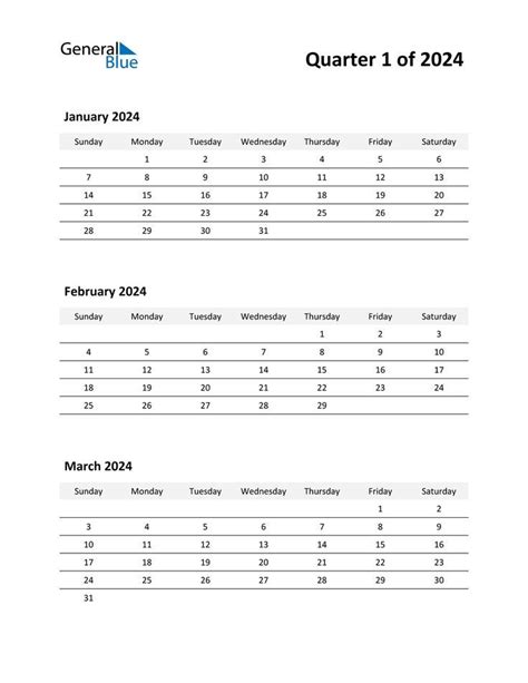 Free To Download Or Print Q1 2024 Calendar Templates In Pdf Word And