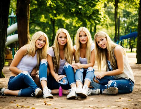 Lexica Group Of Blonde Girls In The Park Playground Distressed