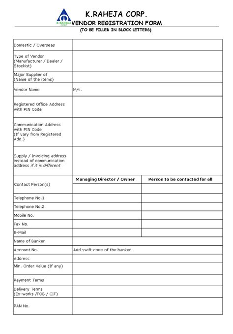 Registration provides the vendors an opportunity to make themselves known to board staff but declining to register will not affect the vendor's ability to participate in the solicitation process. 免费 Vendor Registration Form | 样本文件在 allbusinesstemplates.com