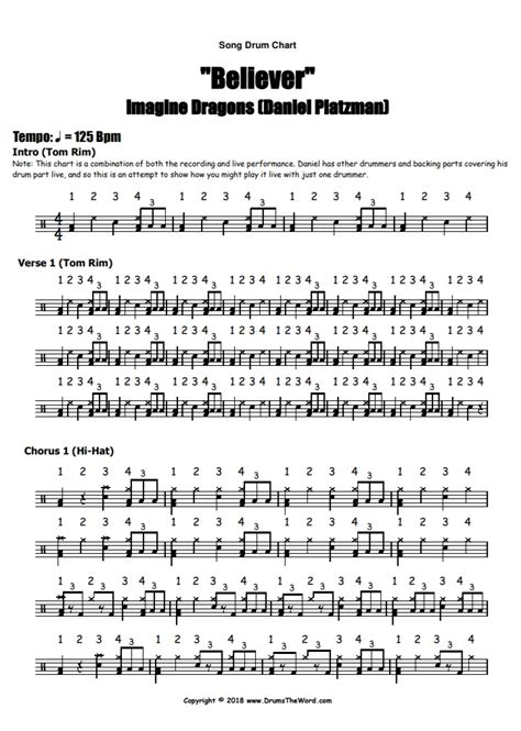Print and download believer sheet music by imagine dragons. "Believer" (Imagine Dragons) FULL SONG - Free Video Drum Lesson & PDF Chart (Daniel Platzman ...