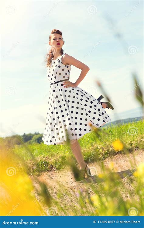 Rockabilly Girl On A Path In The Nature Stock Image Image Of Fifties