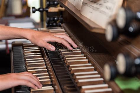 Person Plays Church Organ Detail Stock Image Image Of Organist