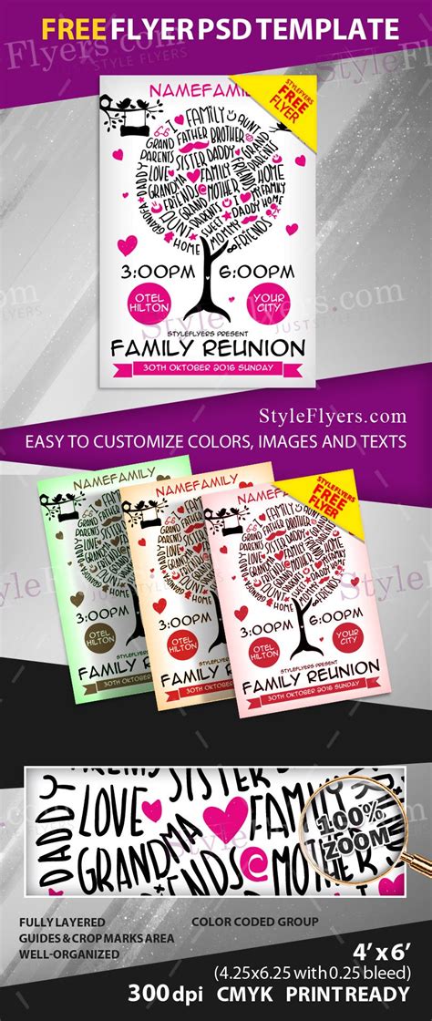 You could try out special family reunion flyer invitation templates. Family Reunion FREE PSD Flyer Template Free Download ...