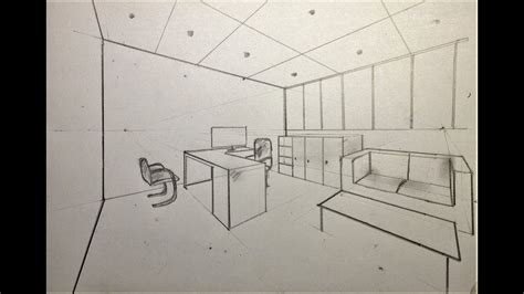 Architectural │how To Draw A Simple Work Office In 2 Point Perspective