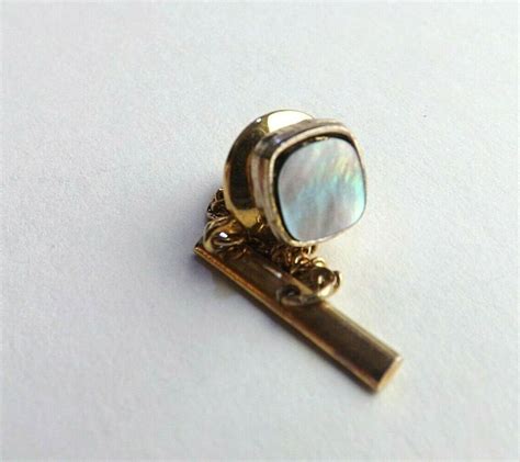 Vintage Tie Pin Tie Tack Gold Tone Framed Dark Mother Of Pearl Shell
