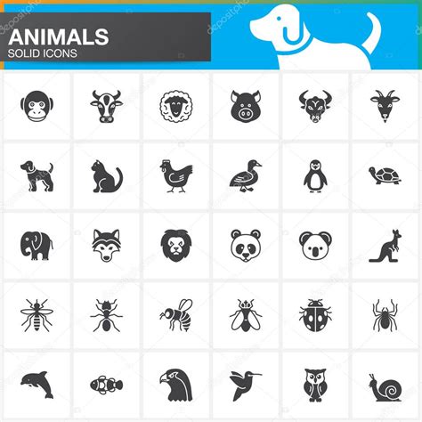 Animals Vector Icons Set Modern Solid Symbol Collection Filled