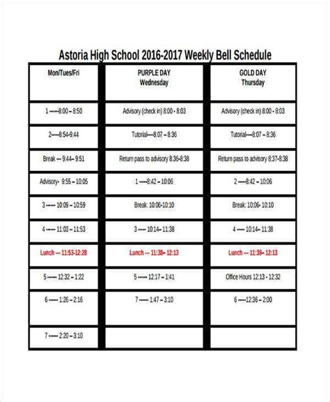 82 Free Printable High School Class Schedule Template Download For High