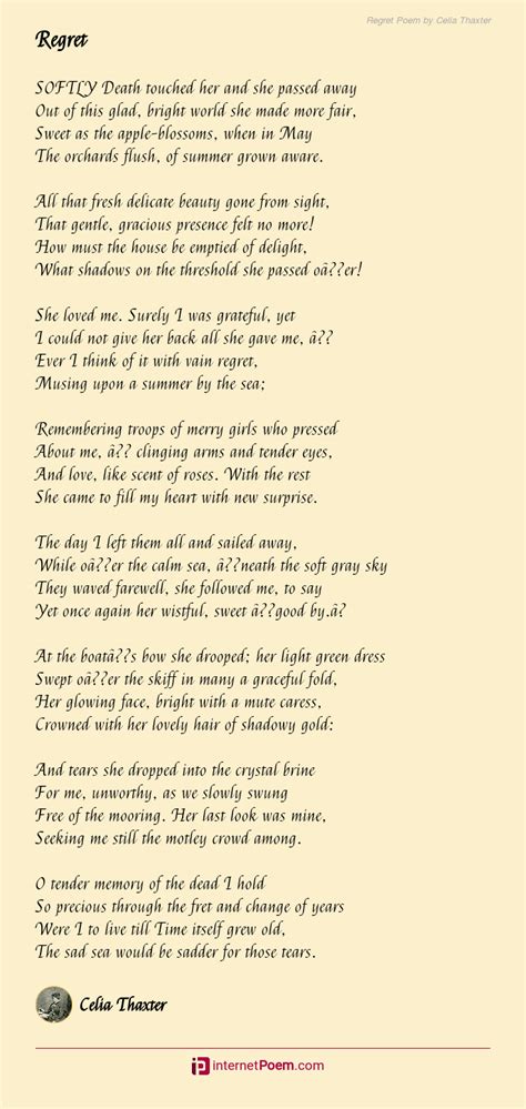 Regret Poem By Celia Thaxter