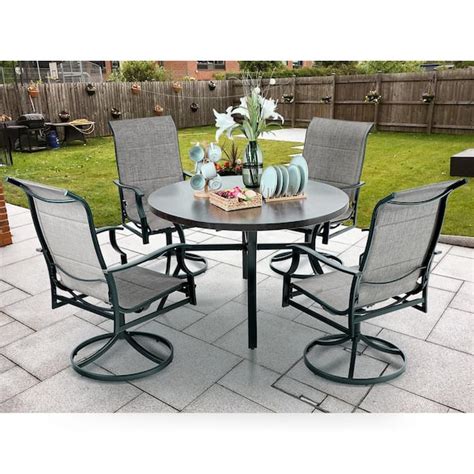 Reviews For Phi Villa Black 5 Piece Metal Outdoor Patio Dining Set With