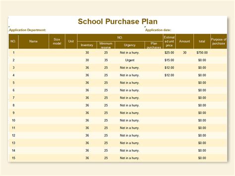 Excel Of School Purchase Planxlsx Wps Free Templates