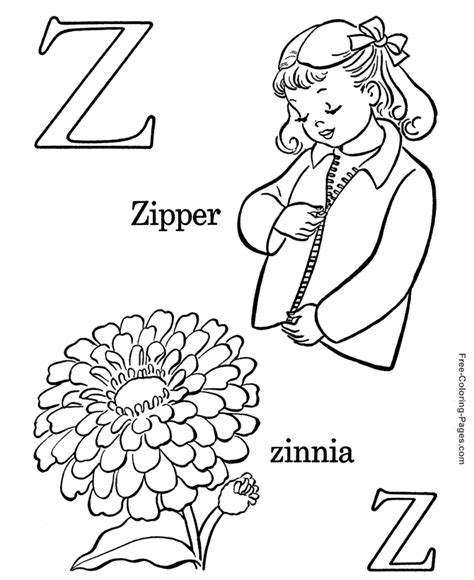 Alphabet coloring pages - Z is for Zipper