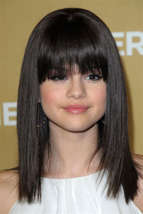 Selena Gomez Straight Dark Brown Angled Flat Ironed Straight Bangs