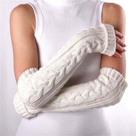 Long Arm Warmers White Fingerless Gloves Womens Arm Warmers