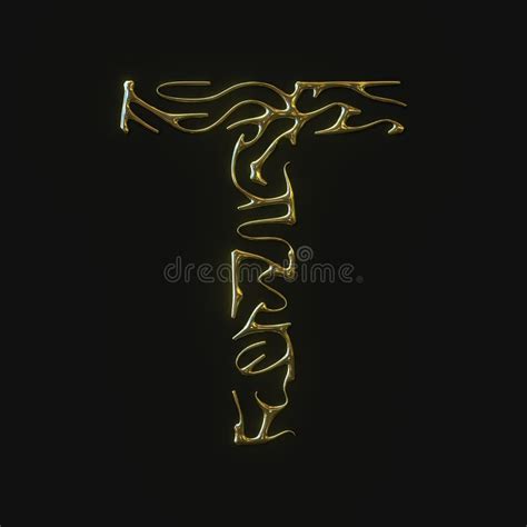 High Resolution Letter T Symbol Made Of Molded Golden Lines 3d