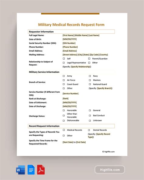 Military Medical Records Request Form Highfile