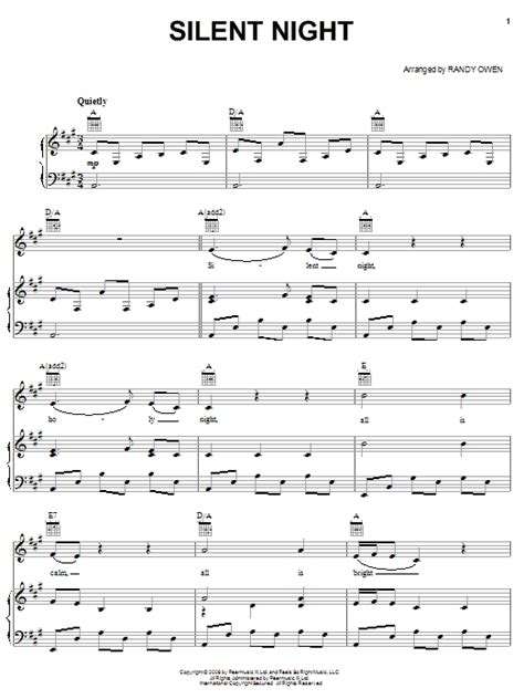 Download and print 'silent night' by composer franz gruber. Silent Night sheet music by Alabama (Piano, Vocal & Guitar ...