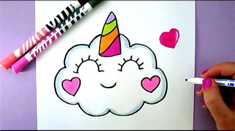 Easy And Cute Drawings How To Draw A Cute Kawaii Unicorn Cloud