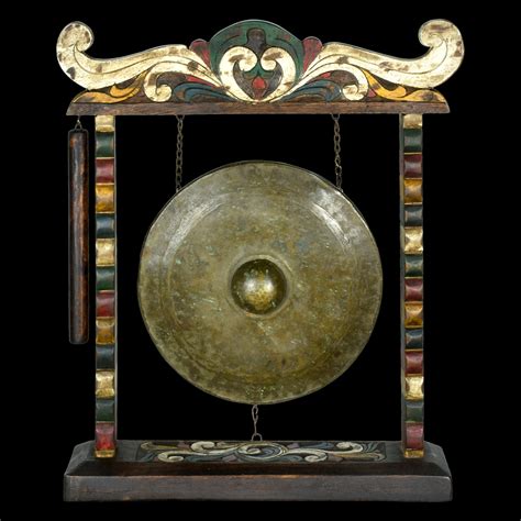 Brass Chinese Temple Gong With Black Elmwood Dragon Frame Ph